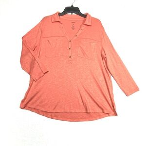 Sonoma Polo Shirt Women's XL Coral Collared Long Sleeve Front Pockets Casual